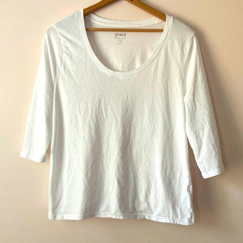 Pact Organic Cotton White 3/4 Sleeve Tshirt Size XL